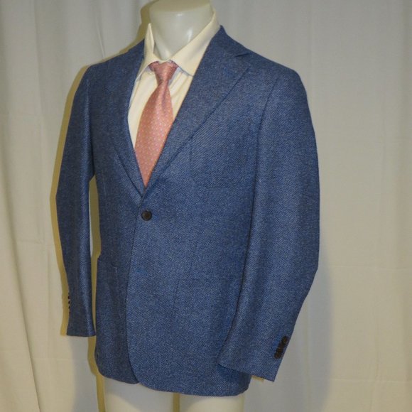 Suitsupply Hudson Fratelli Silk Cashmere Blue Weave Two Button Blazer 38R - Picture 6 of 12